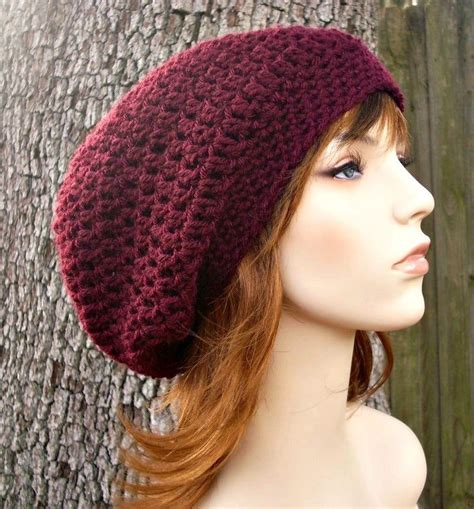 Slouchy Beanie Womens Hat Mens Hat Crochet Hat Winter Hat Weekender Slouchy Hat Burgundy