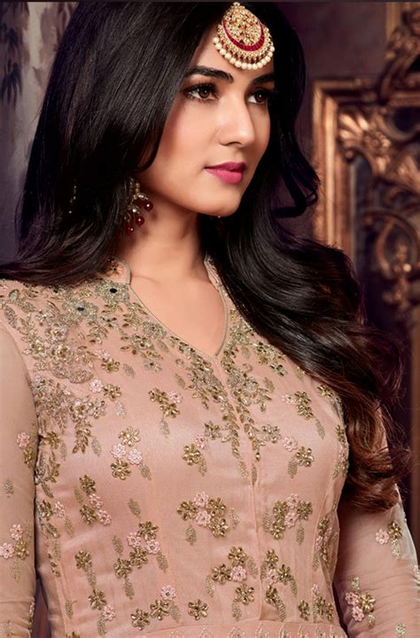 Pastel Peach Designer Embroidered Net Anarkali Suit Bollywood Hairstyles Pakistani Fashion