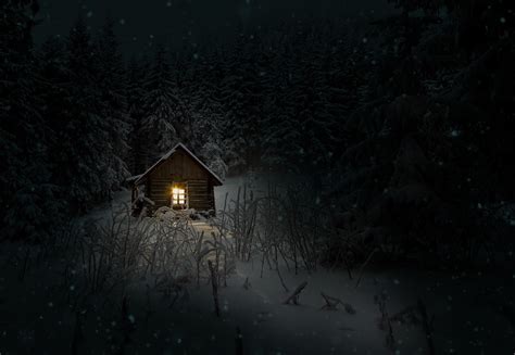 Winter Im Tiny House In Der Nacht