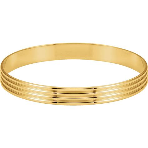 14 Karat Solid Yellow Gold 8 Millimeter Grooved Bangle Bracelet 887