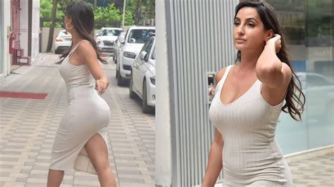 Nora Fatehi In Off White Bodycon Dress Tempting Indian Media Reporters