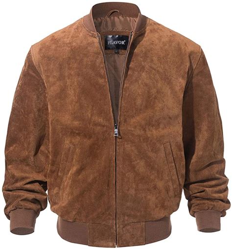 Mens Baseball Leather Jacket Vintage Bomber Suede Jackets Xl Brown