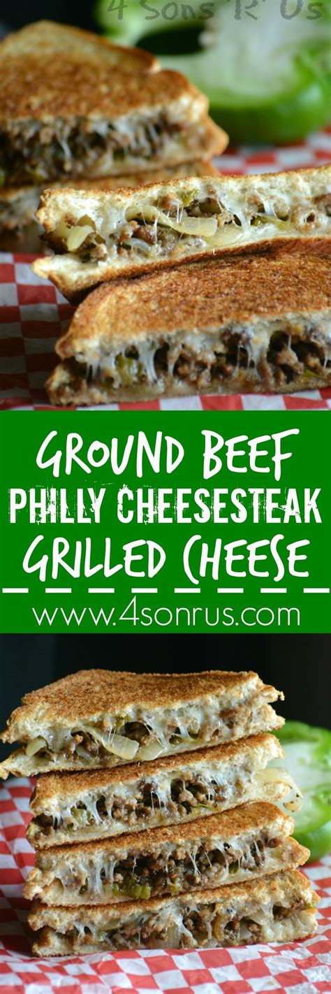 Ground beef, a bit of garlic and spices, good buns, i made a vegetable salad, and the. Ground Beef Philly Cheesesteak Grilled Cheese | Recipe ...
