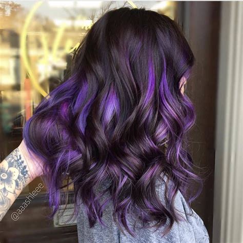 Love your dark brown hair but want to add some shine and dimension to your locks? Pin by Stella Mcshane on Hair | Purple highlights brown ...