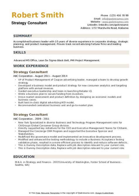 Strategy Consultant Resume Samples Qwikresume