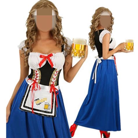 Free Shipping 2016 New Arrival Fancy German Beer Maid Costume Blue