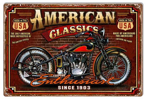 American Classics Motorcycle Sign Garage Art 12x18 Reproduction