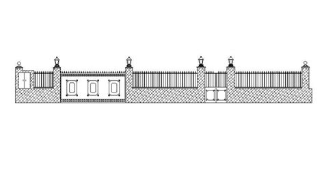 Detail Drawing Of Compound Wall 2d View In Autocad Cadbull