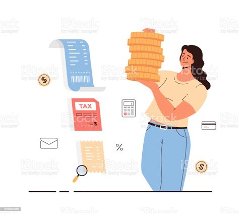 Tax Payment Loan Repayment Date Pay Bills And Checks Woman With A Stack Of Gold Coins Makes