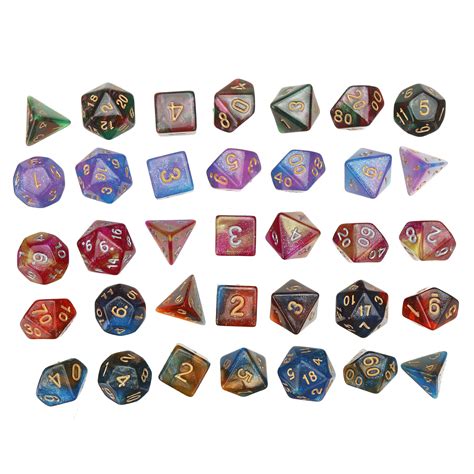 35pcs Acrylic Polyhedral Dice 7 Colors Various Shape Dice With Bags For