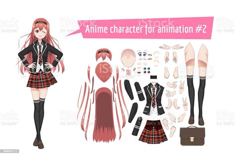 Anime Manga Siswi Dengan Rok Tartan Merah Stoking Dan Tas Sekolah