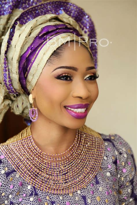 Bankemeshidalawal Purple Gold Nigerian Wedding Bride Gele Sequin African Bride African Queen