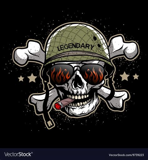 Skull In Sunglasses And A Military Helmet Vector Image