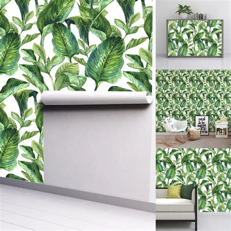 45300cm Tropical Jungle Self Adhesive Wallpaper Green Leaf Birds