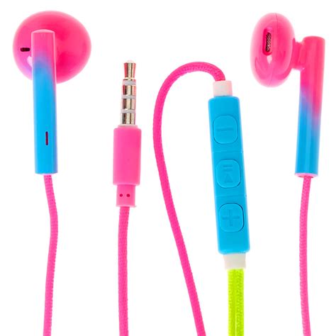 Neon Rainbow Earbuds With Mic Claires