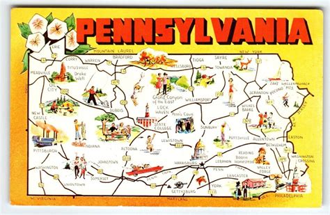 Greetings From Pennsylvania Map Postcard Chrome Keystone State Etsy