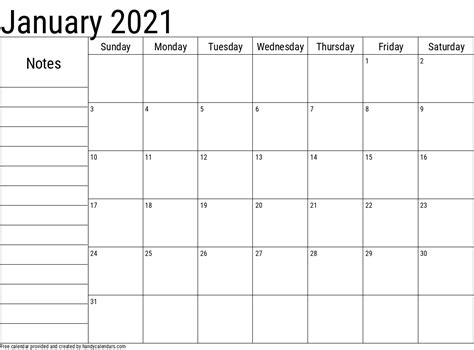 2021 January Calendars Handy Calendars