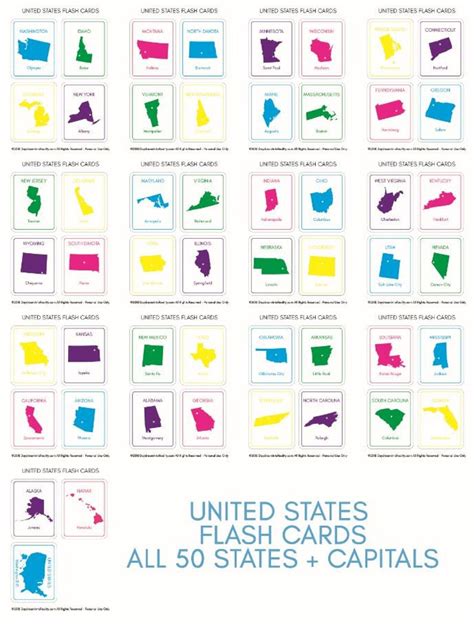 United States Capitals Flash Cards Assorted Colors Digital Etsy
