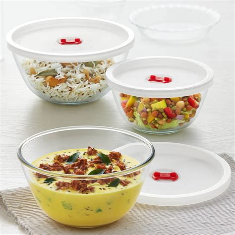 Borosil Glass Solid Serving And Mixing Bowls With Lids Oven And Microwave Safe Bowls Set Of 3 500