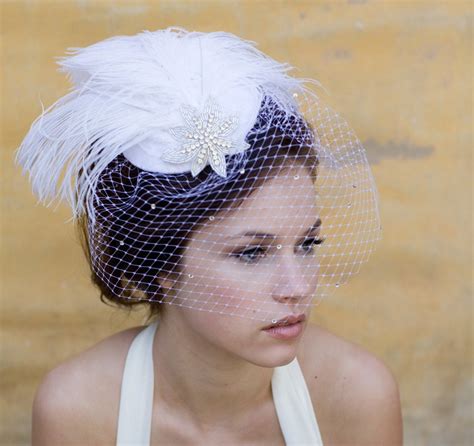 Wedding Veil Birdcage Veil Bridal Hat Feather Fascinator Etsy