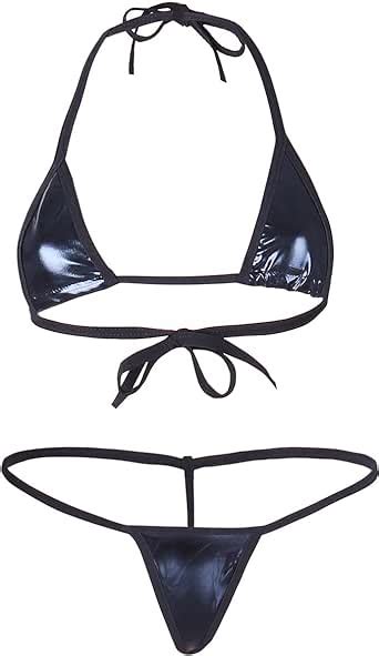 Amazon Com Women Sexy Halter Lingerie Set G String Thong Bikini Black