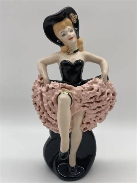 Vintage Pinup Ceramic Figurine Blonde Woman French Cancan Girl Dresden