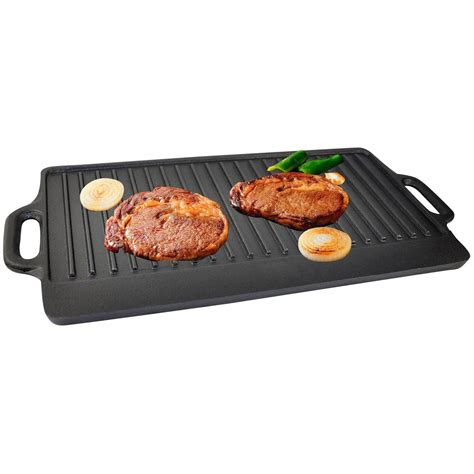 Non Stick Cast Iron Reversible Griddle Plate Indoor Bbq Hob Cooking Ebay