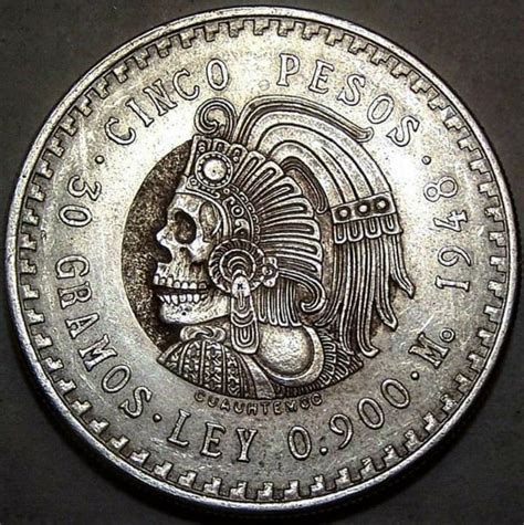 Moneda Mexicana De Plata Cinco Pesos 1948 💀😮🇲🇽 Old Coins Rare Coins