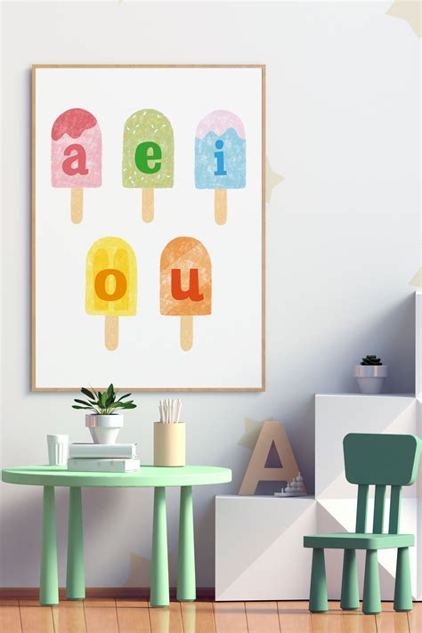Vowels Popsicles Educational Poster Printable Wall Art Instant