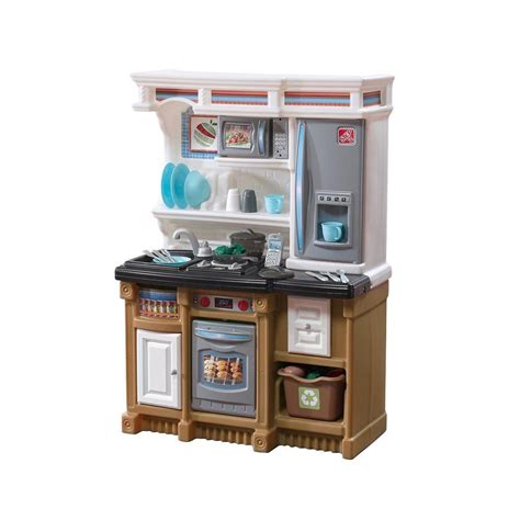 The microwave, refrigerator, and oven included in this kitchen playset are colored to look like stainless steel. Step2 Lifestyle Custom Kitchen Playset-856900 - The Home Depot