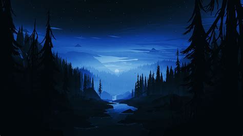 Desktop Wallpaper Dark Night River Forest Minimal Art Hd Image Picture Background 95afc8