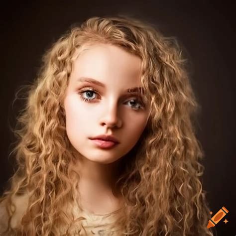 Portrait Of A Beautiful Girl With Curly Hair And Hazel Eyes