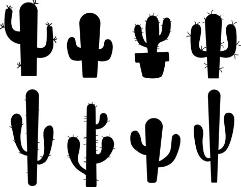 Cacti Silhouettes Desert Plants Collection Simple Style Isolated