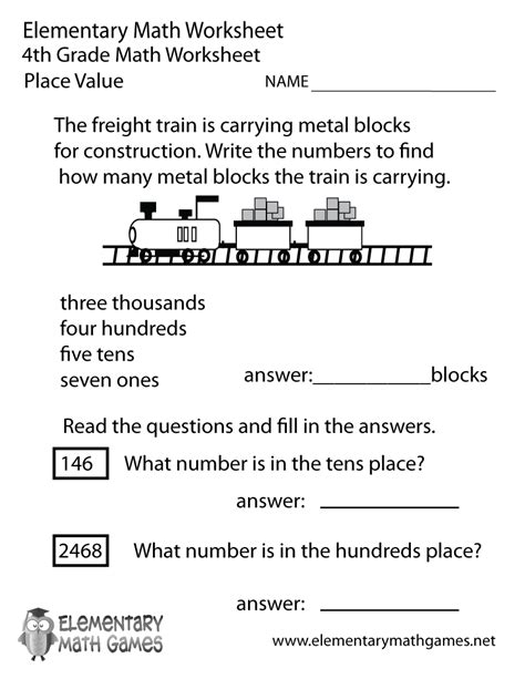 4th grade math worksheets is carefully planned and thoughtfully presented on mathematics for the students. Fourth Grade Place Value Worksheet