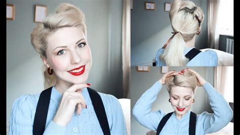 1950s inspired hairstyle tutorial on straight the hair l victory rolls l clasic rockabilly pinup