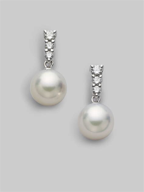 Mikimoto Morning Dew 8mm White Cultured Akoya Pearl Diamond And 18k
