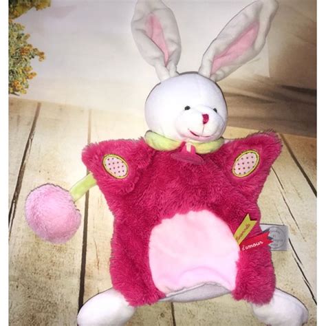 Doudou Doudou Et Compagnie Lapin Marionnette Lovely Fraise Pompon Rose