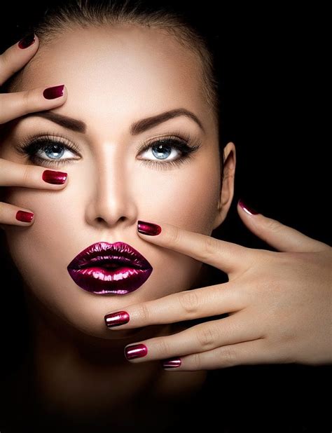 Fashion Model Girl Face Beauty Woman Make Up And Manicure Makeup