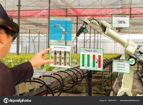Iot Smart Industry Robot Agriculture Concept Agronomist Farmer Blurred