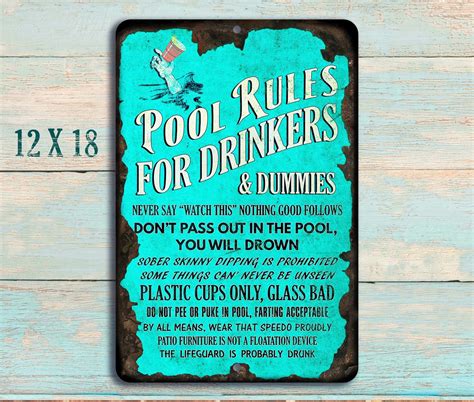 Pool Rules For Drinkers Funny Rustic Metal Sign Etsy Pool Signs