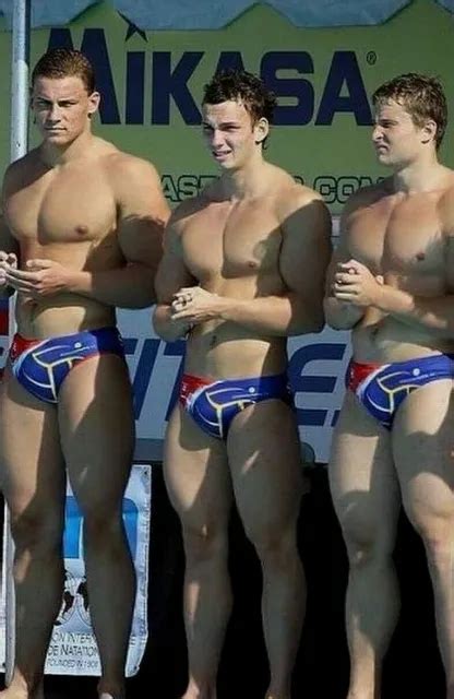 Shirtless Male Athletic Jocks Muscular Swimmers Speedo Line Up Photo