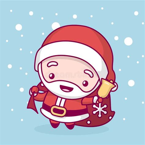 Chibi Lindo Precioso Del Kawaii Papá Noel Con Un Bolso De Regalos Y Una