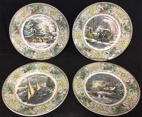 Lot 4 Currier And Ives Winter Scenes Plates