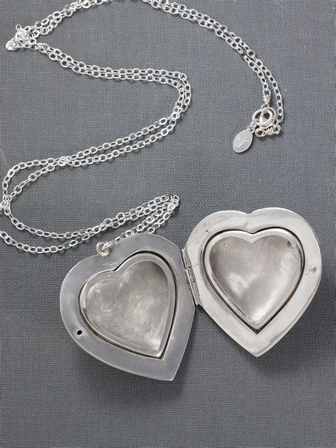 Extra Large Heart Sterling Silver Locket Necklace Vintage Big Heart Picture Pendant Heart