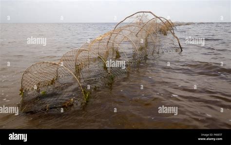 Fishing Net A Fish Trap On Lake Stock Photo Alamy