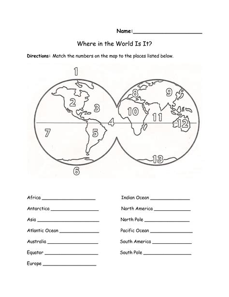 Printables Continents And Oceans Of The World Worksheet Continents