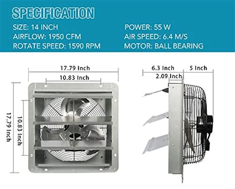 Ventisol 14 Inch Shutter Exhaust Fan Wall Mounted Aluminum With 165