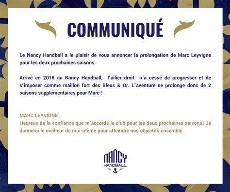 communiquÉ 2 saisons de pour marc leyvigne nancy handball site officiel