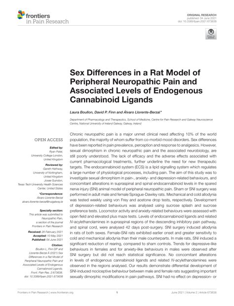 Pdf Sex Differences In A Rat Model Of Peripheral Neuropathic Pain And