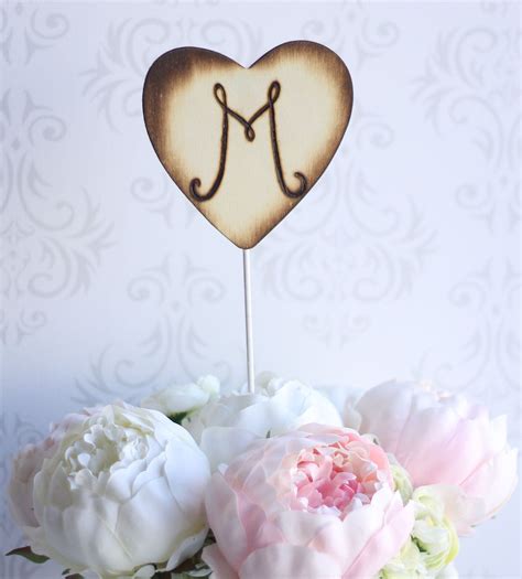 Personalized Rustic Cake Topper Engraved Wood Heart Monogram Item